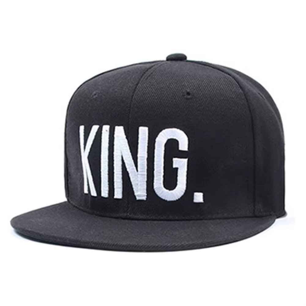 KING. Snapback Hat Classic Flat‎ Brim Baseball Cap Black, White Letters, Queen
